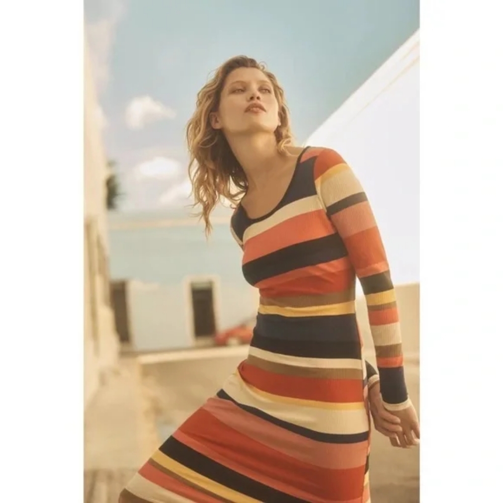 Anthropologie X Plenty By Tracy Reese Vivid Striped Bodycon Long Sleeve Dress S